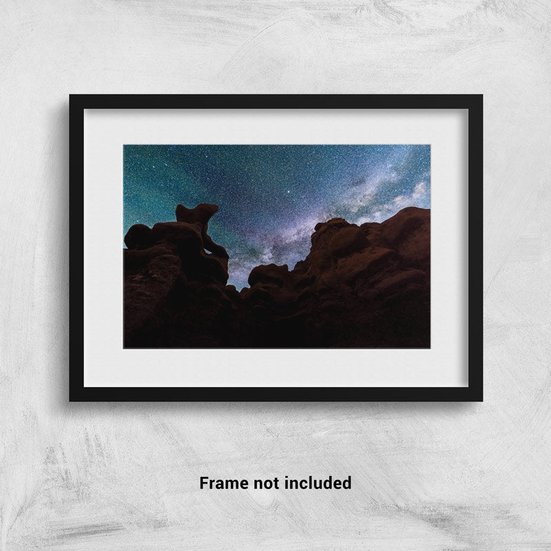 Milky way night sky over Goblin Valley Utah Framed print