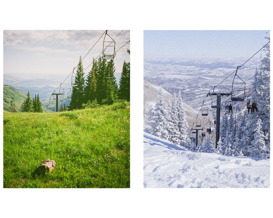 Jupiter Ski Lift in Park City, UT in Summer & Winter - Two Photo Set