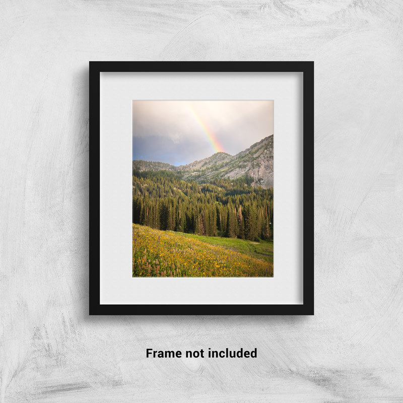 A rainbow over Sugarloaf Mountain in Alta UT framed on the wall