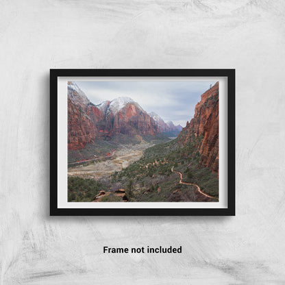 Zion Canyon with snow framed on the wall